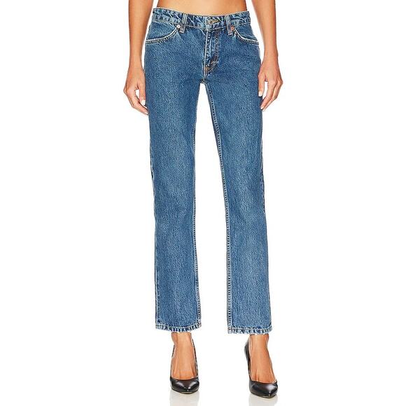 Re/Done Denim - RE/DONE 70s Low Rise Straight 100% Cotton Jeans in Blue Mere Size 30